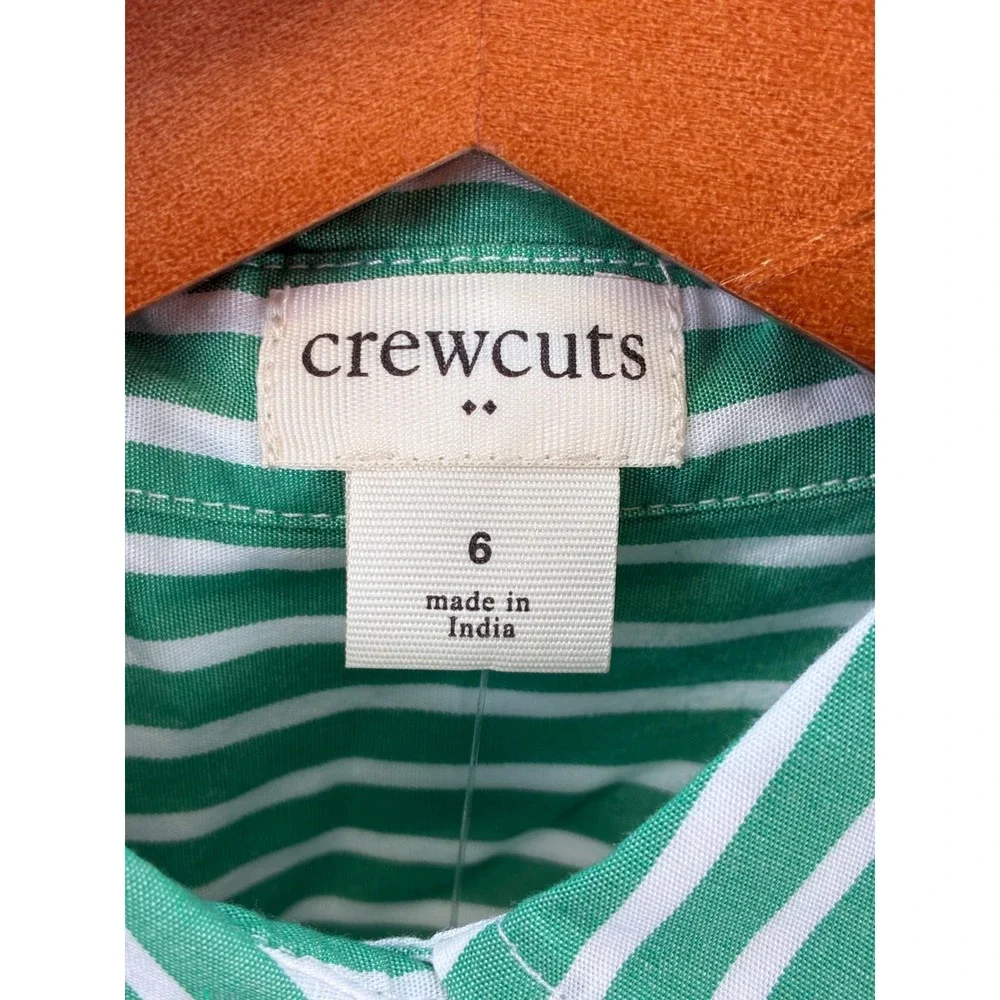 Crewcuts Sleeveless Shirt Dress Girls 6 Green White Striped Preppy Casual NWT
